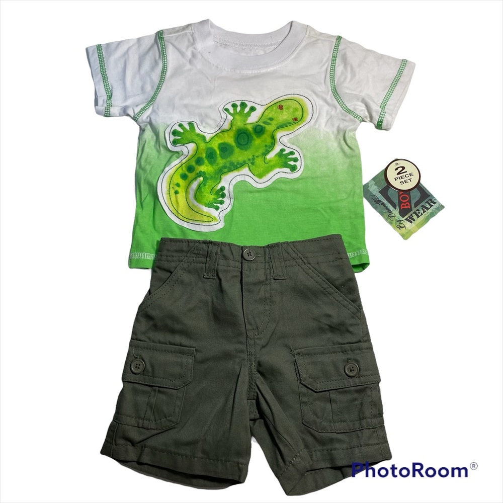 NWT Boyz Wear green ombré tee with cargo shorts Size 12M